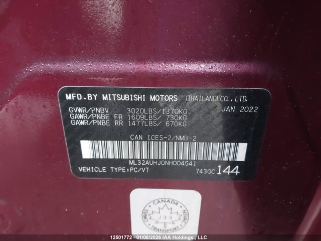 Продажа на аукционе авто 2022 Mitsubishi Mirage Carbon Edition/es/se, vin: ML32AUHJ0NH004541, номер лота: 12501772