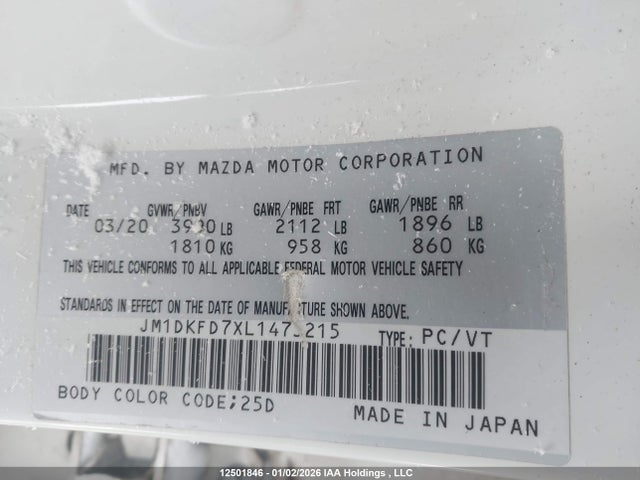 Aukcja sprzedaży 2020 Mazda Cx-3 Grand Touring, vin: JM1DKFD7XL1473215, numer aukcji: 12501846