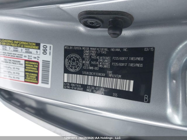 5TDZK3DC1FS598368 Toyota Sienna