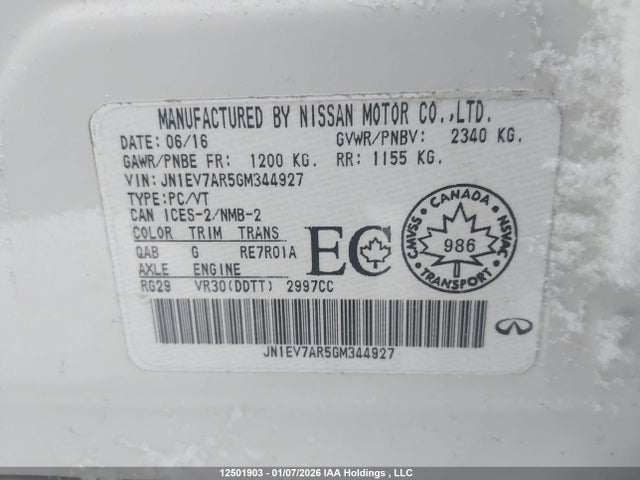 Продажа на аукционе авто 2016 Infiniti Q50, vin: JN1EV7AR5GM344927, номер лота: 12501903