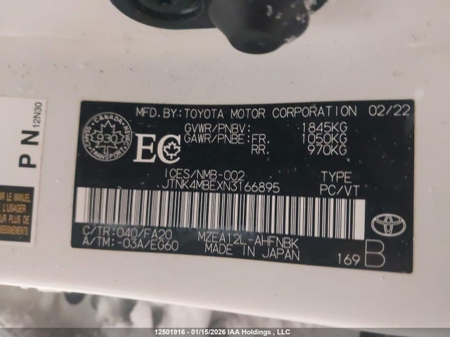 JTNK4MBEXN3166895 Toyota Corolla