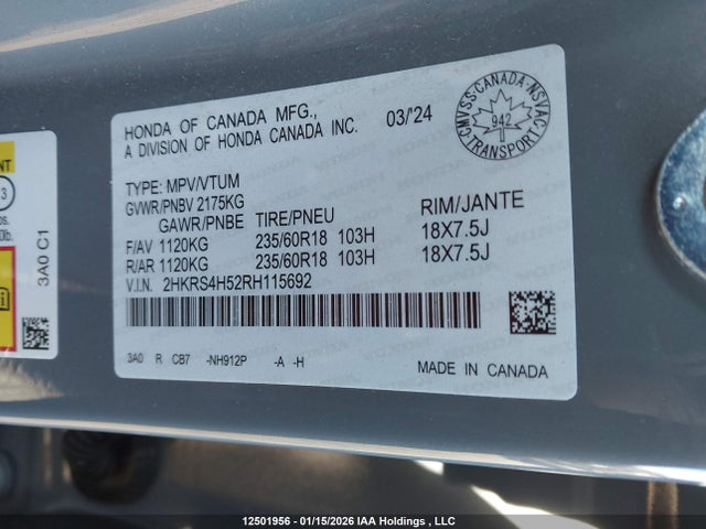 2HKRS4H52RH115692 Honda Cr-v Sport
