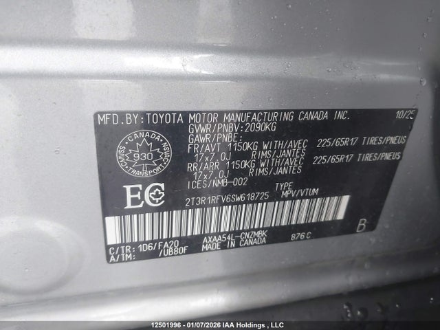 2T3R1RFV6SW618725 Toyota Rav4 Xle