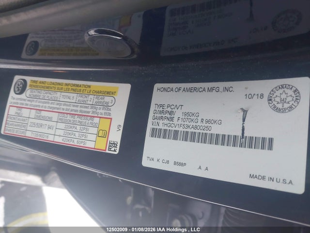 1HGCV1F53KA800250 Honda ACCORD EXL