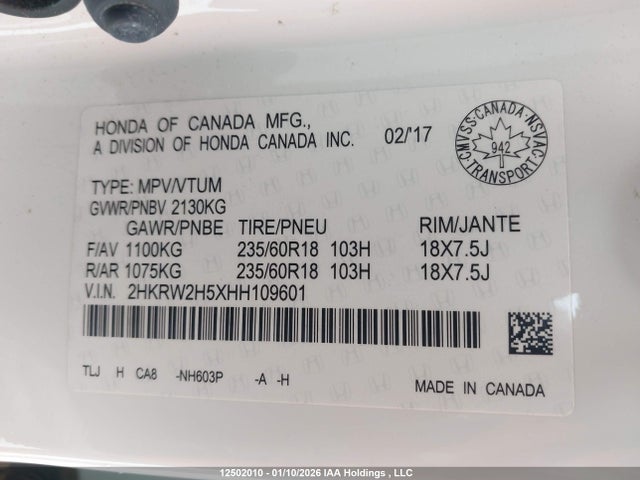 2HKRW2H5XHH109601 Honda CR-V EX