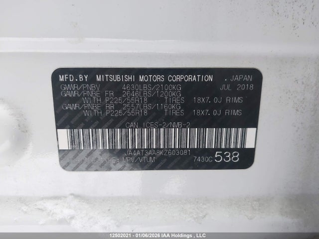 JA4AT3AA8KZ603081 Mitsubishi Eclipse Cross Es