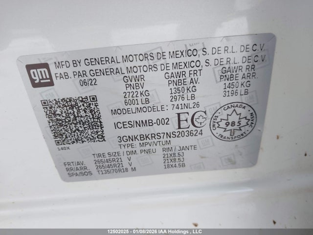 3GNKBKRS7NS203624 Chevrolet BLAZER RS