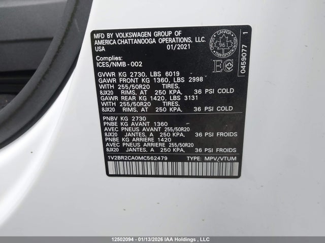 1V2BR2CA0MC562479 Volkswagen Atlas 3.6 Fsi Highline