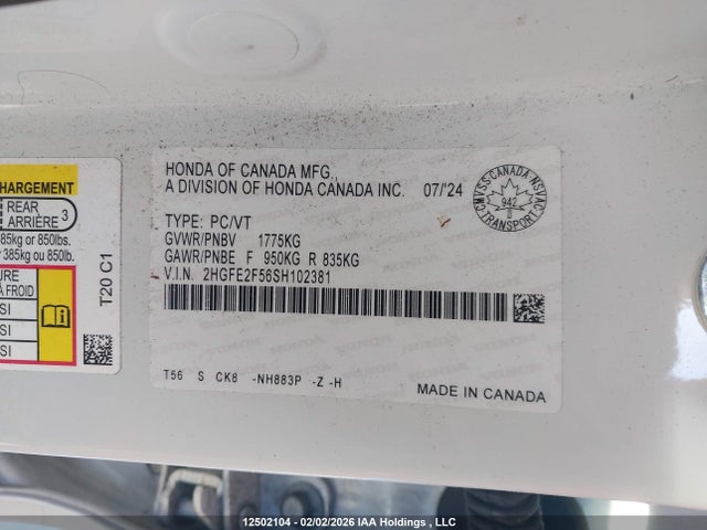 Honda Civic 2025 2HGFE2F56SH102381 Image 9