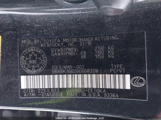 58ABK1GG2GU008328 Lexus Es 350 350