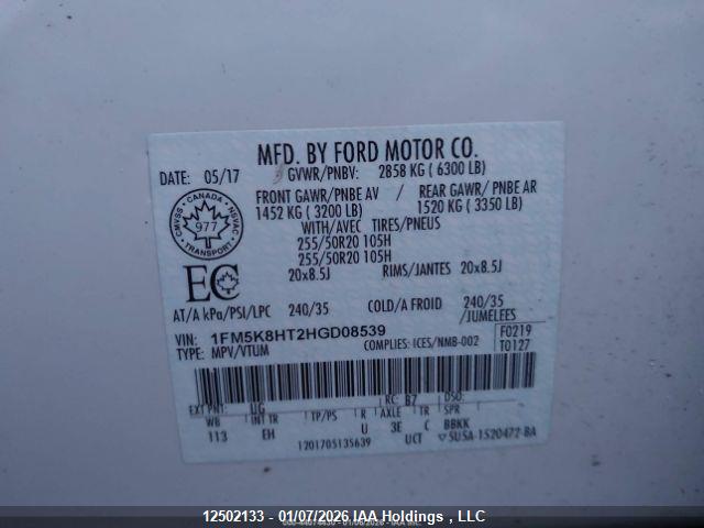 1FM5K8HT2HGD08539 Ford Explorer Platinum