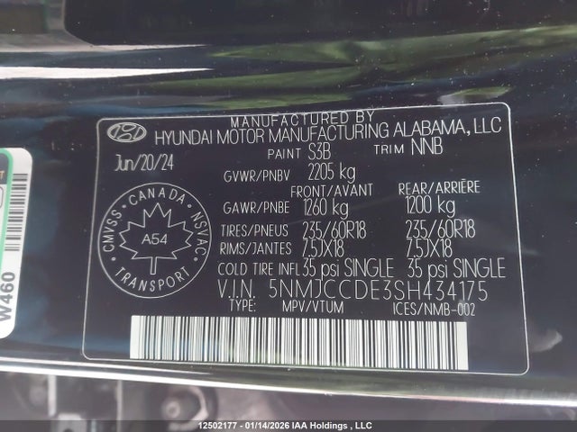 5NMJCCDE3SH434175 Hyundai Tucson