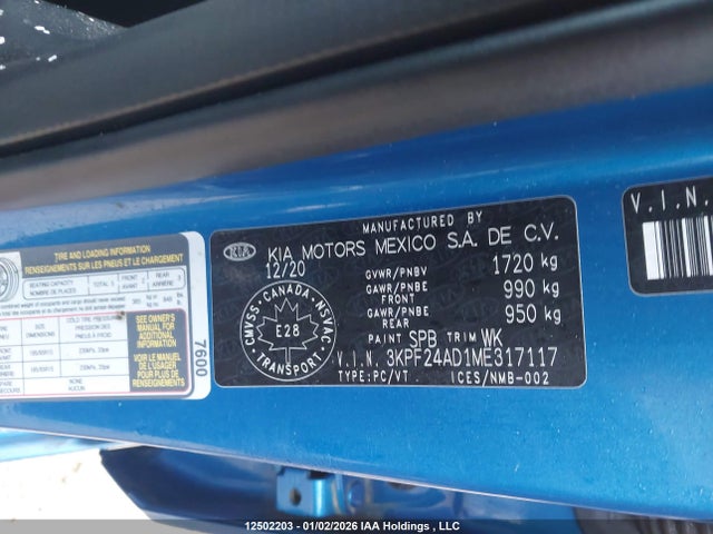 3KPF24AD1ME317117 KIA Forte Fe/lxs