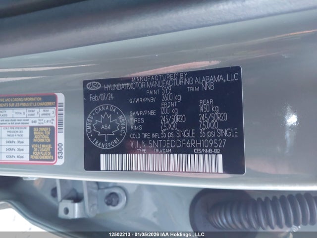2024 Hyundai Santa Cruz Limited მანქანა იყიდება აუქციონზე, vin: 5NTJEDDF6RH109527, აუქციონის ნომერი: 12502213