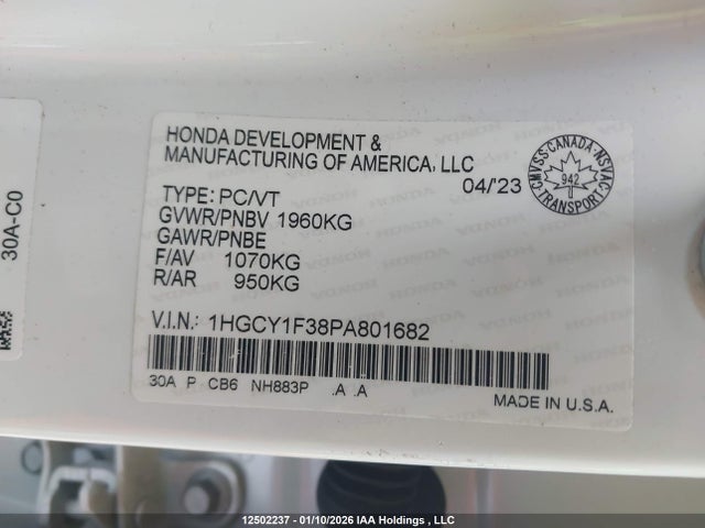 1HGCY1F38PA801682 Honda ACCORD EX