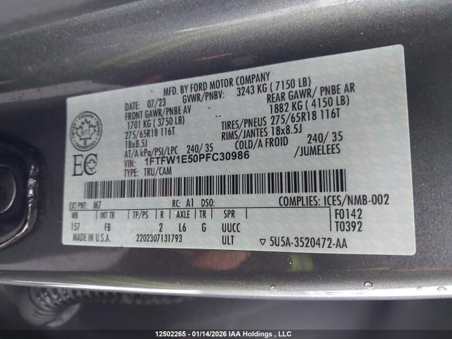 1FTFW1E50PFC30986 Ford F-150 Xlt