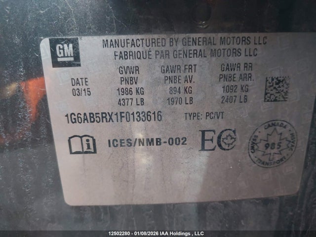 1G6AB5RX1F0133616 Cadillac Ats Turbo Luxury