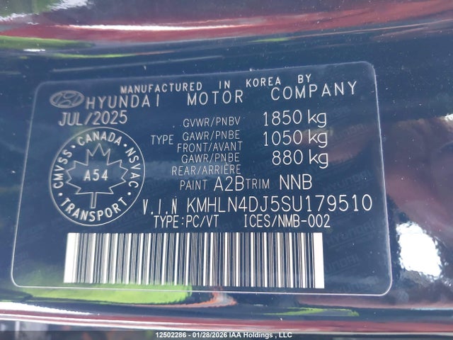 KMHLN4DJ5SU179510 Hyundai Elantra Hybrid Luxury