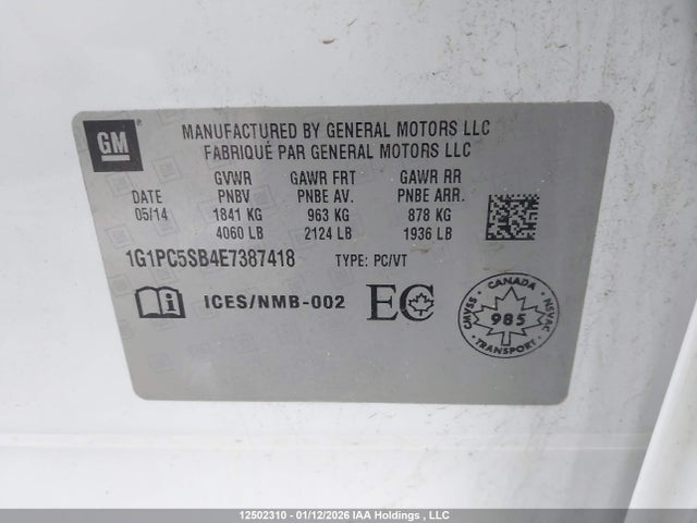 Chevrolet CRUZE LT 2014 1G1PC5SB4E7387418 Image 9