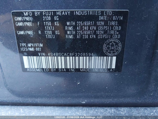 Subaru Outback 2.5i 2015 4S4BSCAC8F3208594 Image 9