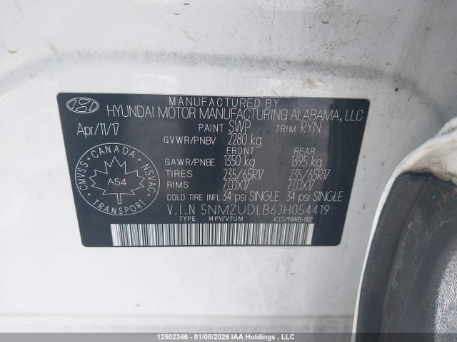 5NMZUDLB6JH054419 Hyundai Santa Fe Sport 2.4 Premium
