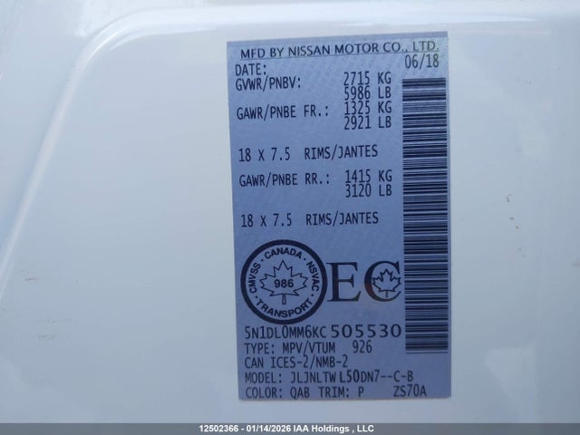 5N1DL0MM6KC505530 Infiniti QX60 PURE