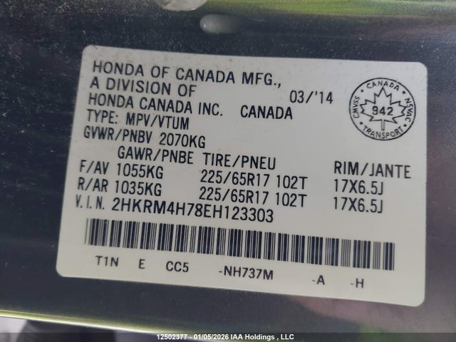 2HKRM4H78EH123303 Honda Cr-v Ex-l