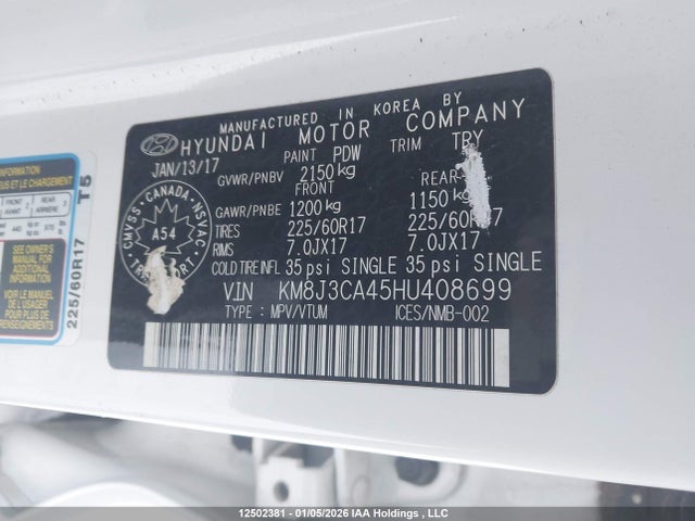 Продаж на аукціоні авто 2017 Hyundai Tucson Se, vin: KM8J3CA45HU408699, номер лоту: 12502381