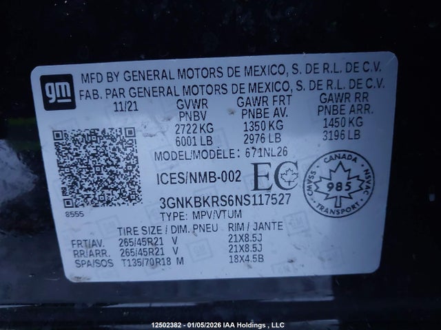 3GNKBKRS6NS117527 Chevrolet BLAZER RS