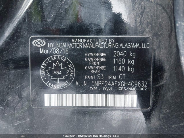 5NPE24AFXGH409632 Hyundai SONATA SE