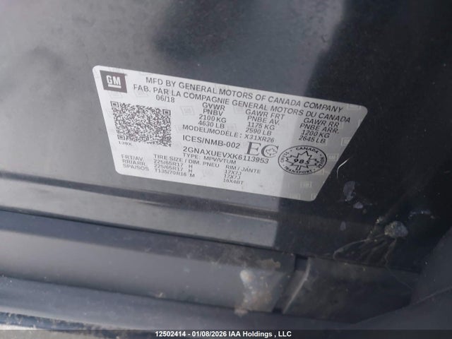 Aukcja sprzedaży 2019 Chevrolet Equinox 1lt, vin: 2GNAXUEVXK6113953, numer aukcji: 12502414