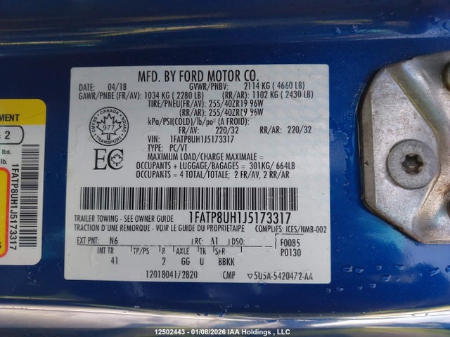 1FATP8UH1J5173317 Ford Mustang Convertible