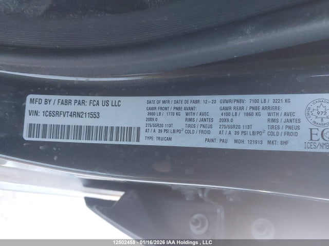 Auction sale of the 2024 Ram 1500 Sport, vin: 1C6SRFVT4RN211553, lot number: 12502458