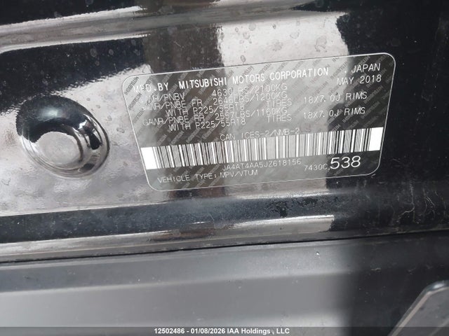 Продажа на аукционе авто 2018 Mitsubishi Eclipse, vin: JA4AT4AA5JZ618156, номер лота: 12502486