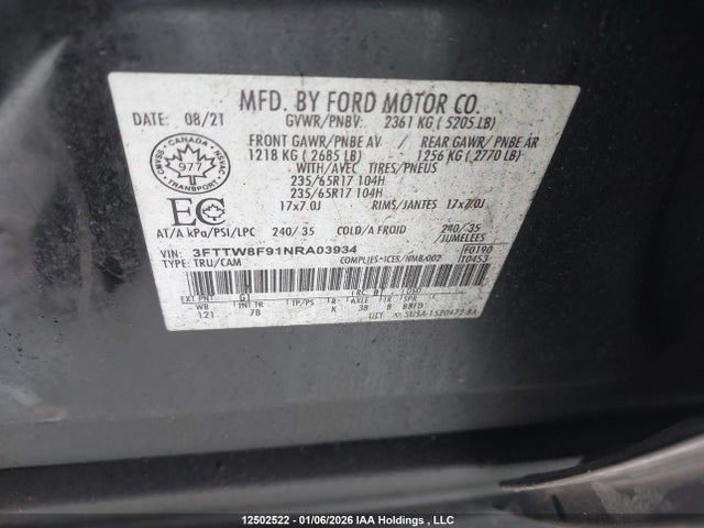 3FTTW8F91NRA03934 Ford Maverick Xlt