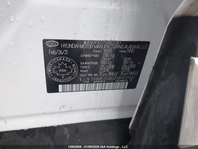 Продаж на аукціоні авто 2021 Hyundai Santa Fe Preferred Awd, vin: 5NMS3DAJ2MH339461, номер лоту: 12502569