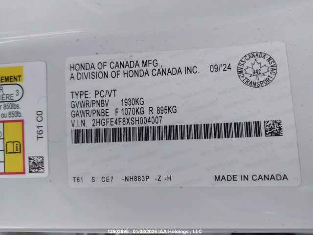 2HGFE4F8XSH004007 Honda Civic Hybrid Sport/sport Touring