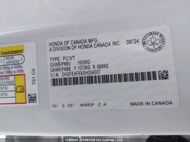 2HGFE4F8XSH004007 Honda Civic Hybrid Sport/sport Touring