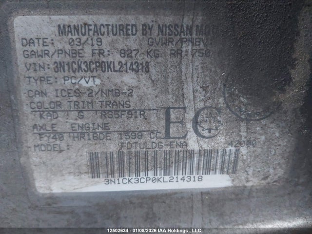 3N1CK3CP0KL214318 Nissan Micra