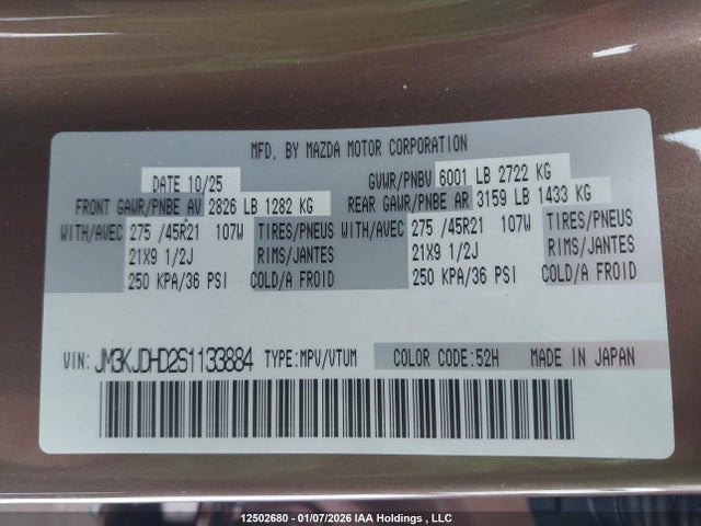 JM3KJDHD2S1133884 Mazda Cx-70 Mhev Gt