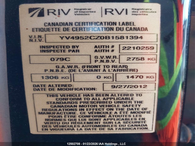 Продаж на аукціоні авто 2011 Volvo Xc90, vin: YV4952CZ0B1581394, номер лоту: 12502708