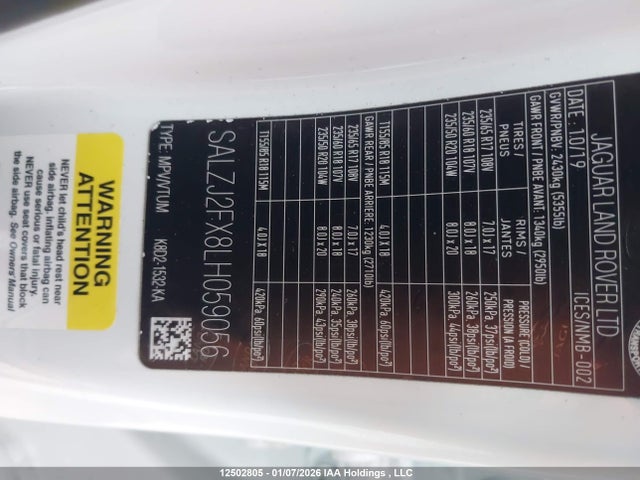 SALZJ2FX8LH059056 Land Rover Range Rover Evoque P250 S
