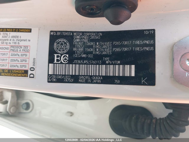 JTEBU5JR5L5760113 Toyota 4runner Sr5/sr5 Premium/venture/limited/night Shade/trd Off Road/trd Off Road Premium/trd Pro