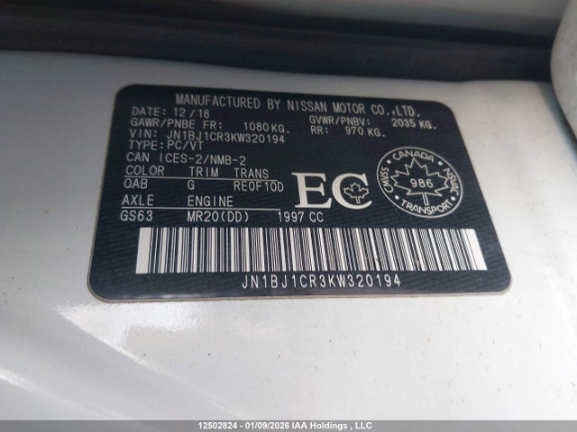 Продаж на аукціоні авто 2019 Nissan Rogue Sport S/sv/sl, vin: JN1BJ1CR3KW320194, номер лоту: 12502824
