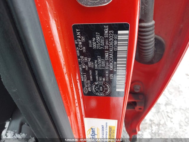 Продаж на аукціоні авто 2019 Hyundai Kona, vin: KM8K2CAA1KU363023, номер лоту: 12502836