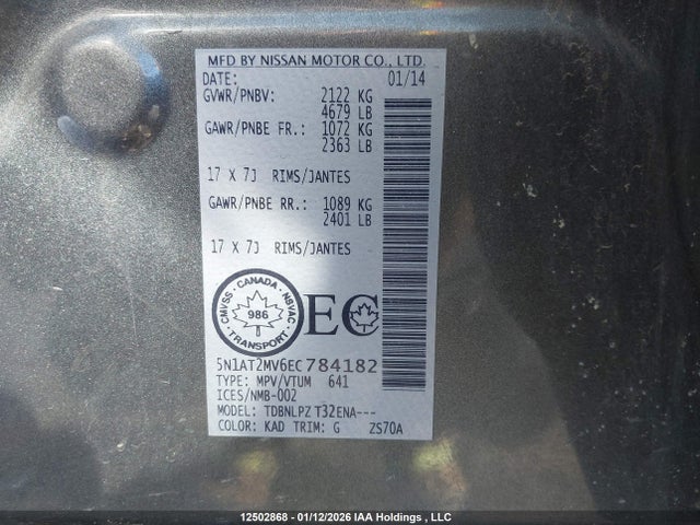 5N1AT2MV6EC784182 Nissan Rogue S/sl/sv
