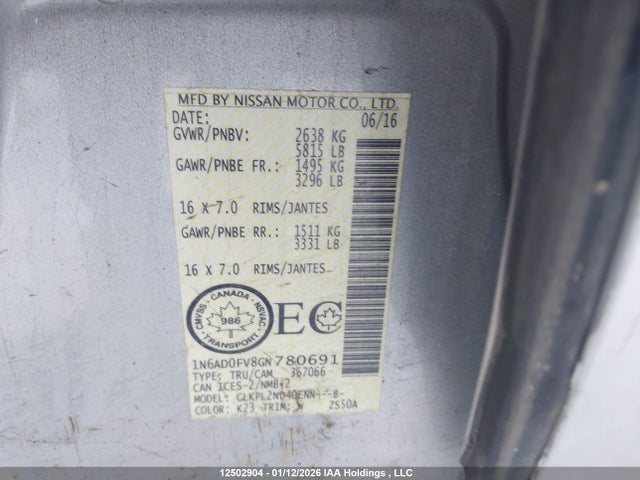 1N6AD0FV8GN780691 Nissan Frontier Sl/sv