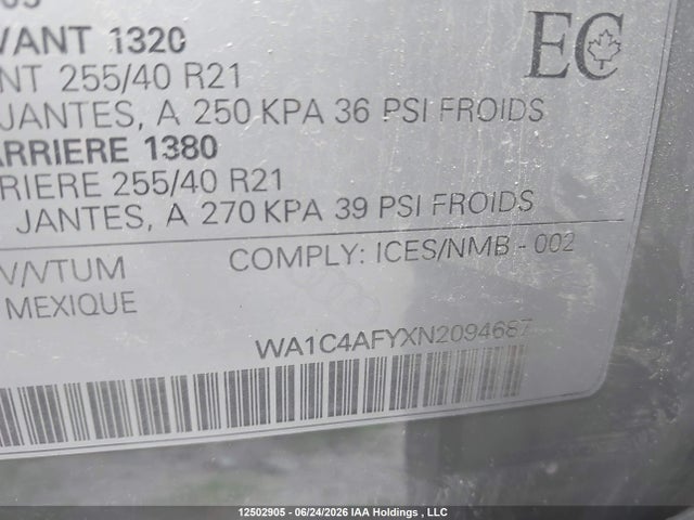 WA1C4AFYXN2094687 Audi Sq5 3.0t Technik