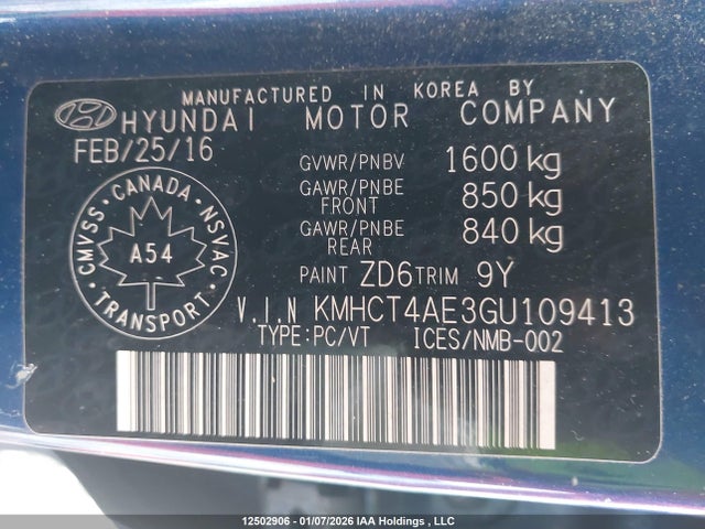 KMHCT4AE3GU109413 Hyundai ACCENT SE