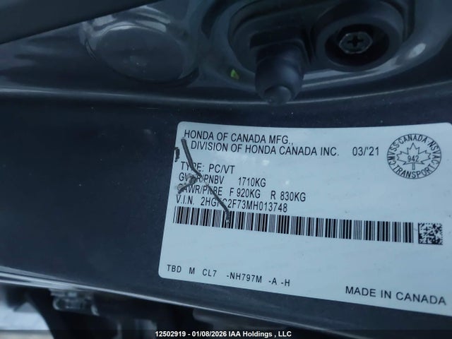 2021 Honda Civic Ex მანქანა იყიდება აუქციონზე, vin: 2HGFC2F73MH013748, აუქციონის ნომერი: 12502919